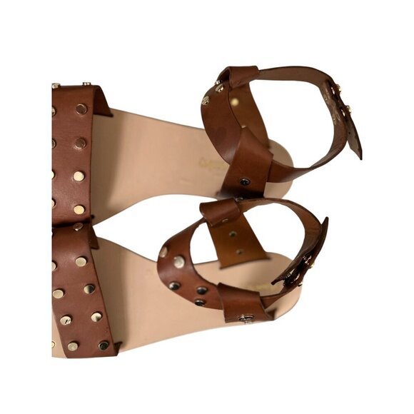 Russell Bromley London Ankle Sandals Brown Leather Gold Coin Greek Style - Picture 9 of 13